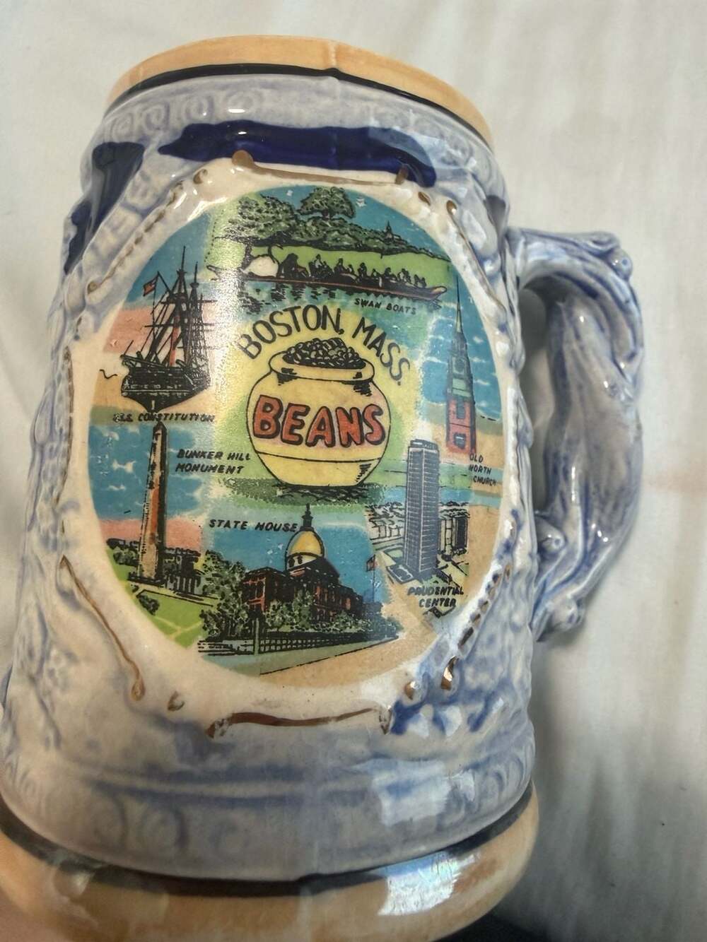 Vintage Boston Mass Beans Souvenir Ceramic Beer Stein Mug